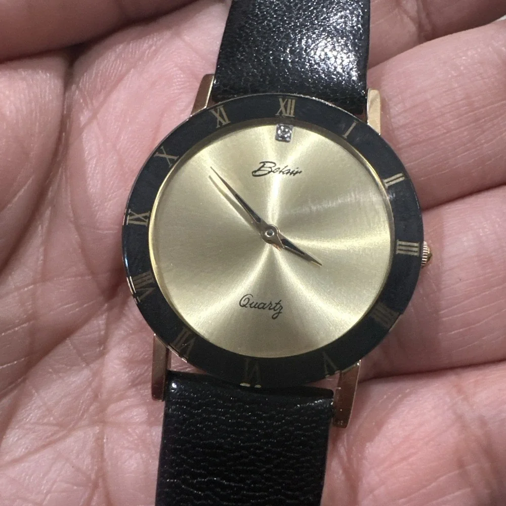 Working Vintage Belair Unisex Watch Swiss Black Roman New Battery 32mm Fit 8in‎